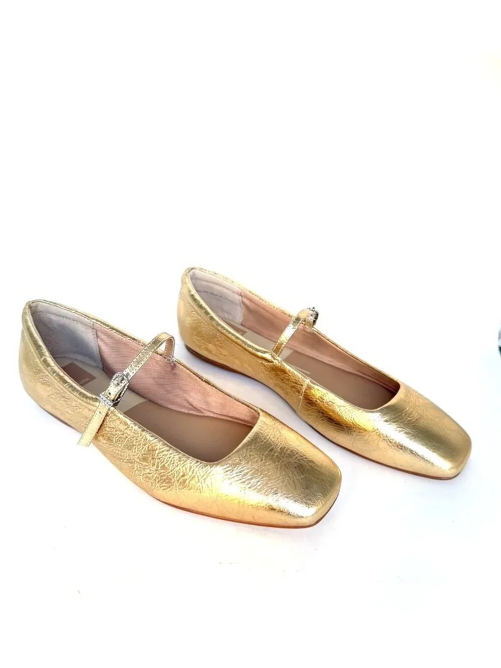 Dolce Vita Reyes Gold Distressed Leather Mary Jane Square-Toe Flats Size 6.5